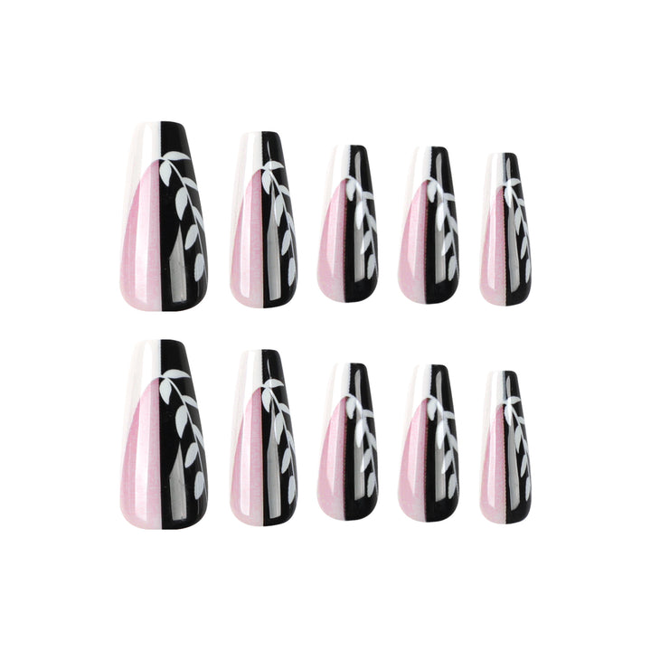 Artful nail extensions in elegant black and white design Kalsten