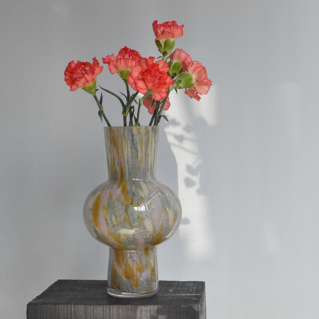 Handblown Marbled Double-Bulb Decorative Glass Vase Kalsten