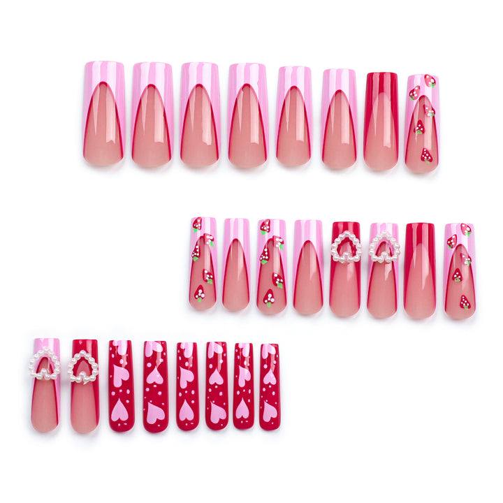 Artistic Nail Extensions with Heart and Strawberry Design Kalsten