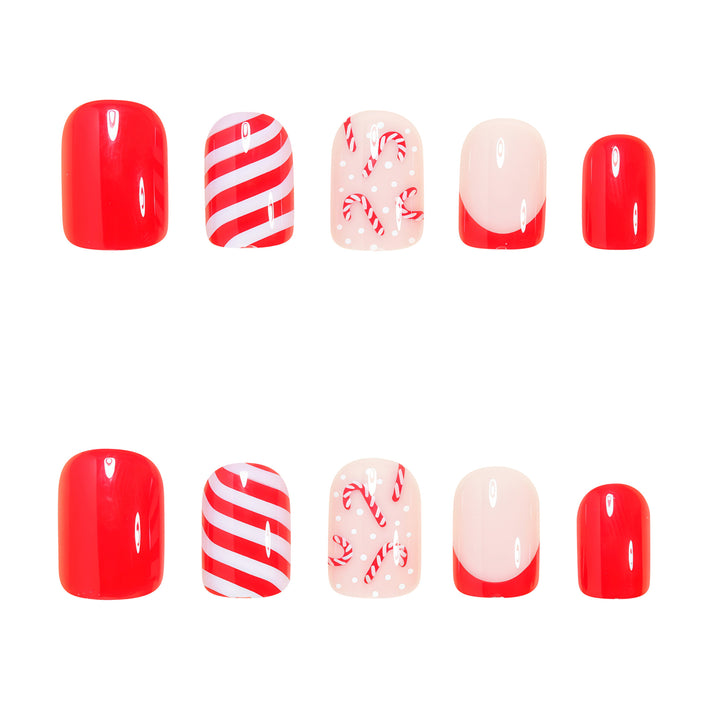 Festive Candy Cane Press-On Nail Art Set Kalsten
