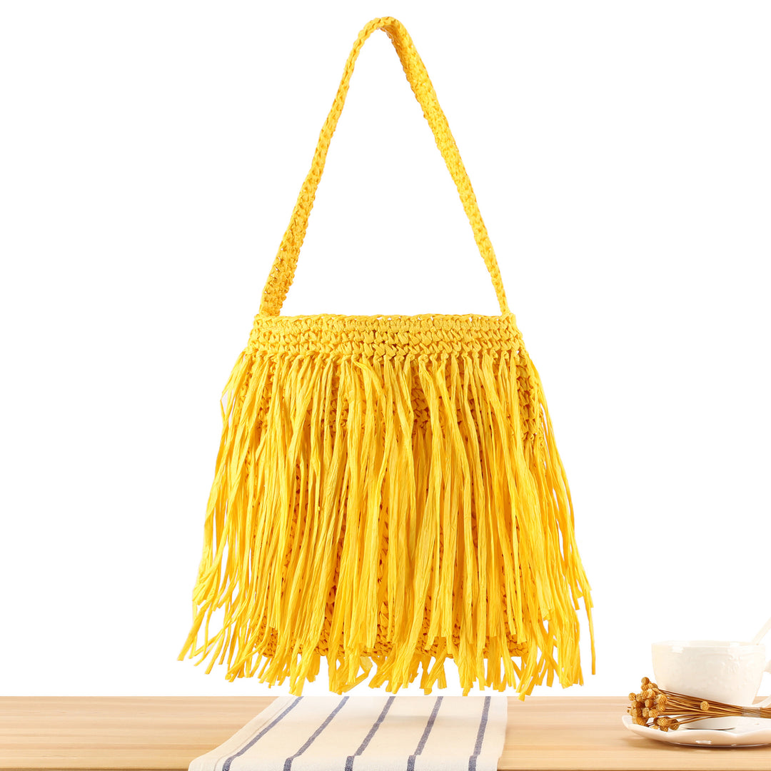 Trendy Straw Bag with Fringed Design Kalsten