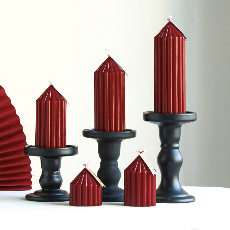 Textured Vertical-Ribbed Pointed-Top Decorative Pillar Candle
