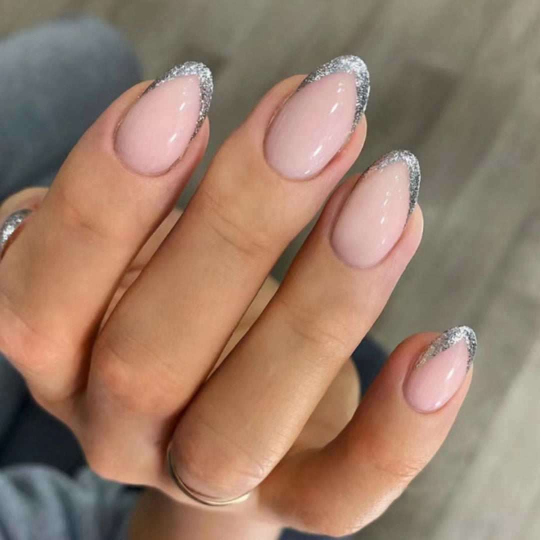 Elegant French Tip Glitter Nail Extensions Kalsten