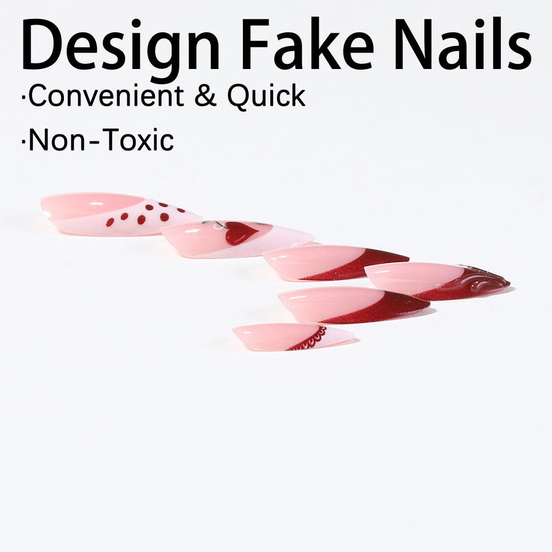 Creative nail art set with romantic heart design and playful accents Kalsten