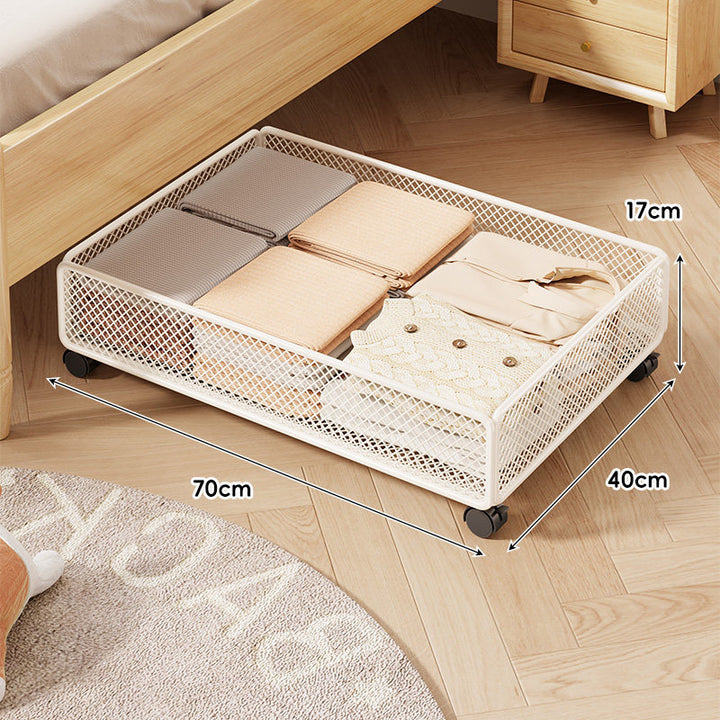 Low-Profile Rolling Under-Bed Mesh Storage Drawer with Locking Casters