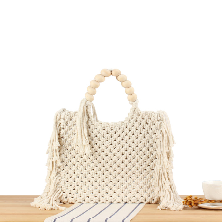 Hand-knotted tote bag with decorative fringes Kalsten