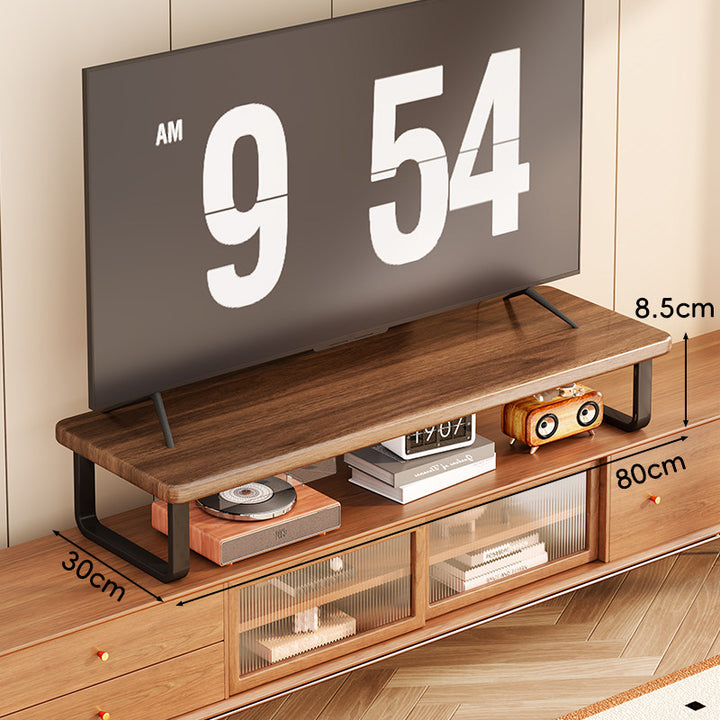 Wide Wooden TV Stand Riser with Metal U-Leg Elevating Shelf