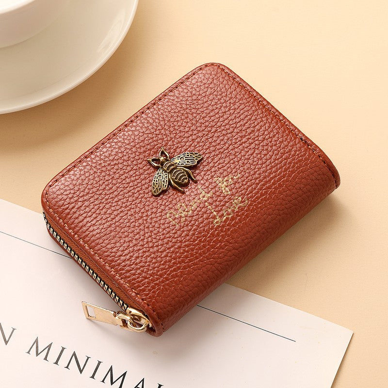 Designer Bee-Embellished Leather Zip-around Wallet Kalsten