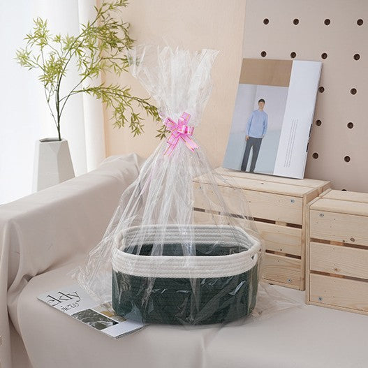 Natural storage basket with ribbons Kalsten