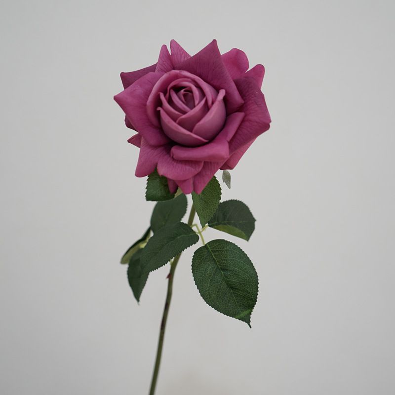 Lifelike Artificial Rose Stem with Green Foliage