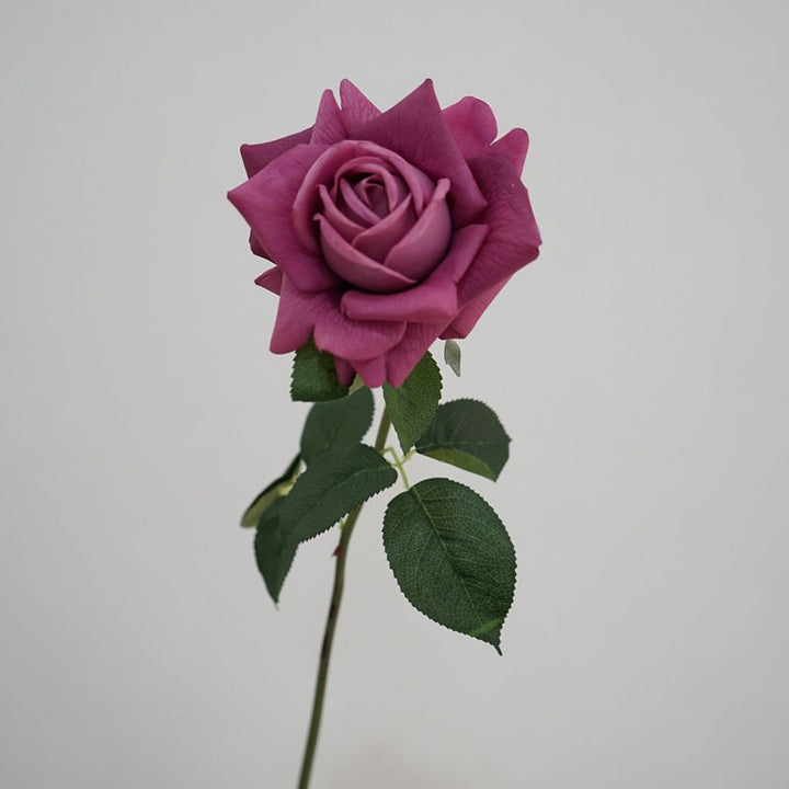 Lifelike Artificial Rose Stem with Green Foliage