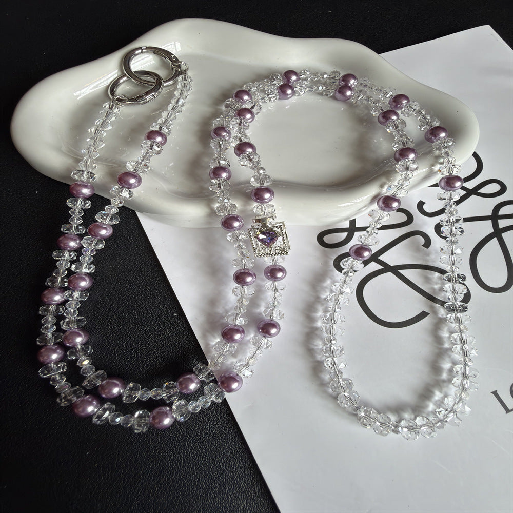 Elegant Pearl and Crystal Eyewear Holder Kalsten