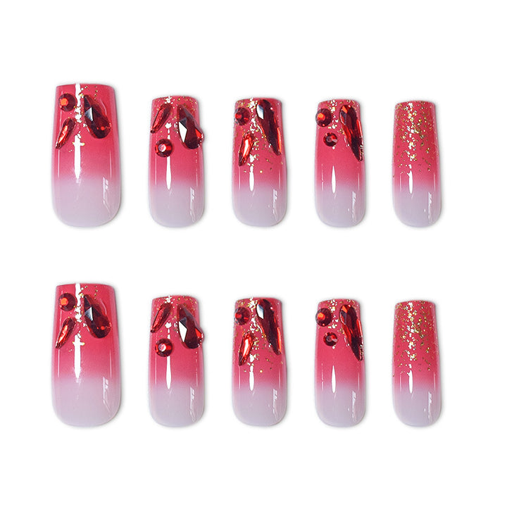 Decorative Acrylic Press-On Nail Set with Gemstone Accents Kalsten