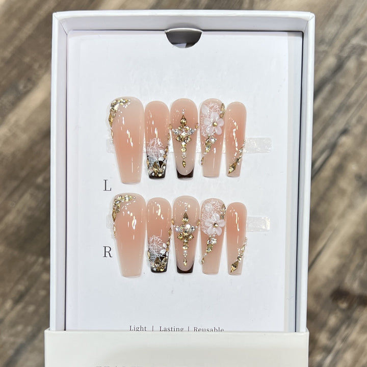 Elegant Stiletto Press-On Nail Set with Decorative Accents Kalsten