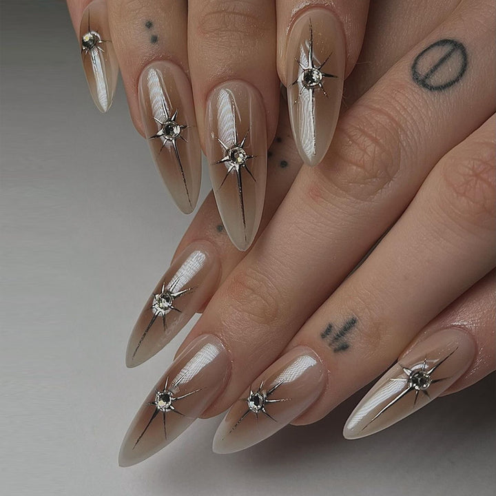 Elegant Stiletto Press-On Nail Art with Rhinestone Accents Kalsten