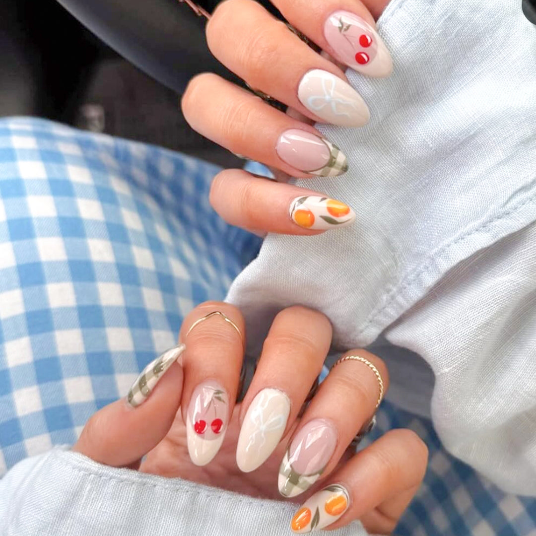 Artistic Press-On Nail Art Design Set with Fruit Accents Kalsten