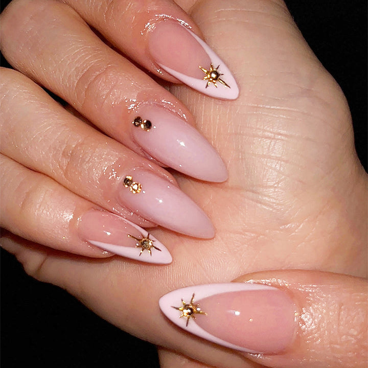 Stylish Press-On Nail Art Set with Floral and Gem Accents Kalsten