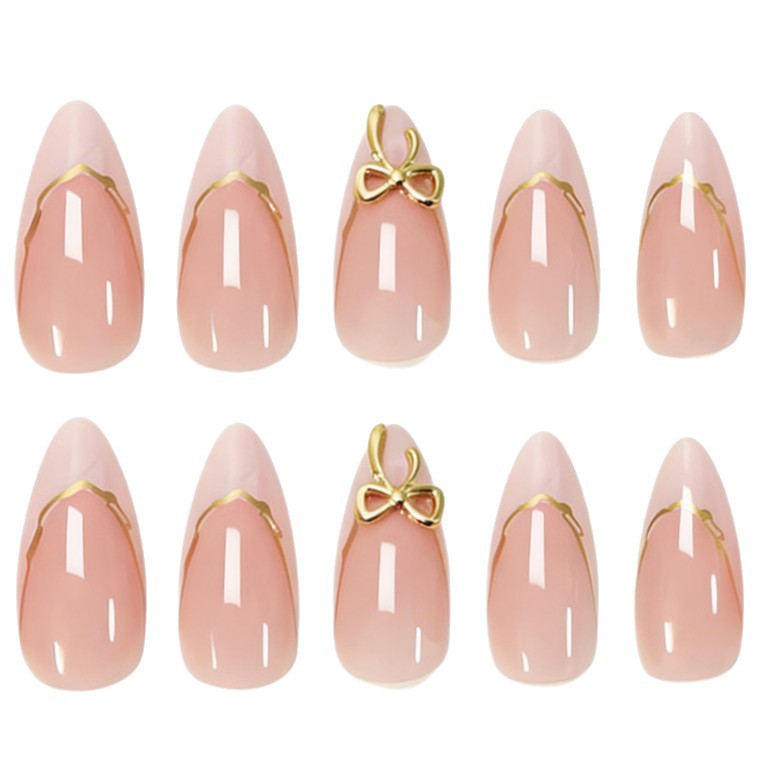 Elegant Stiletto Press-On Nail Set with Gold Accents Kalsten