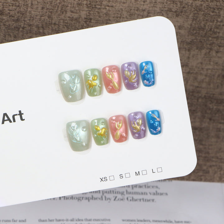 Artistic Press-On Nail Set with Floral Patterns Kalsten
