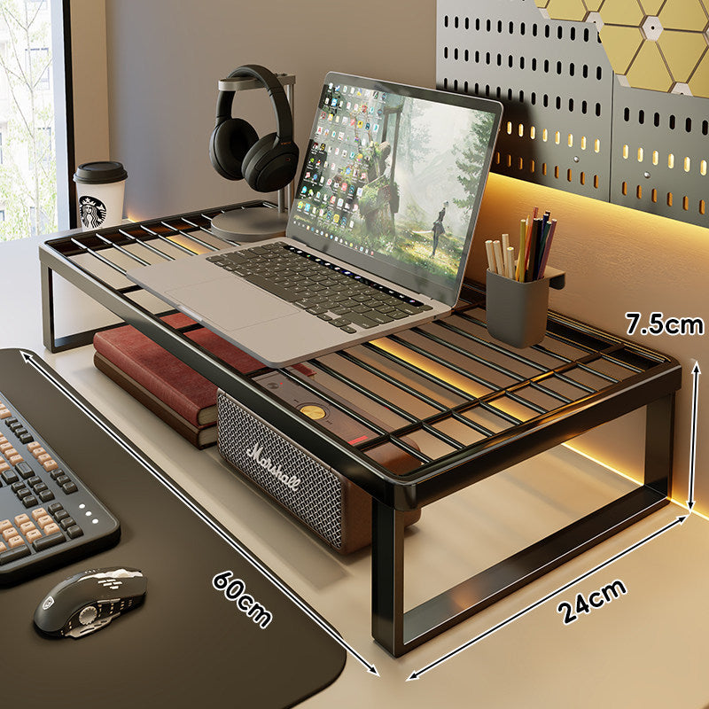 Ventilated Metal Desk Riser Shelf with Open Grid Surface and Under-Storage