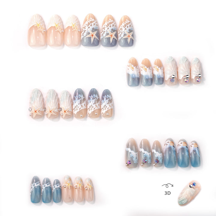 Coastal-Themed Press-On Nail Art Set
