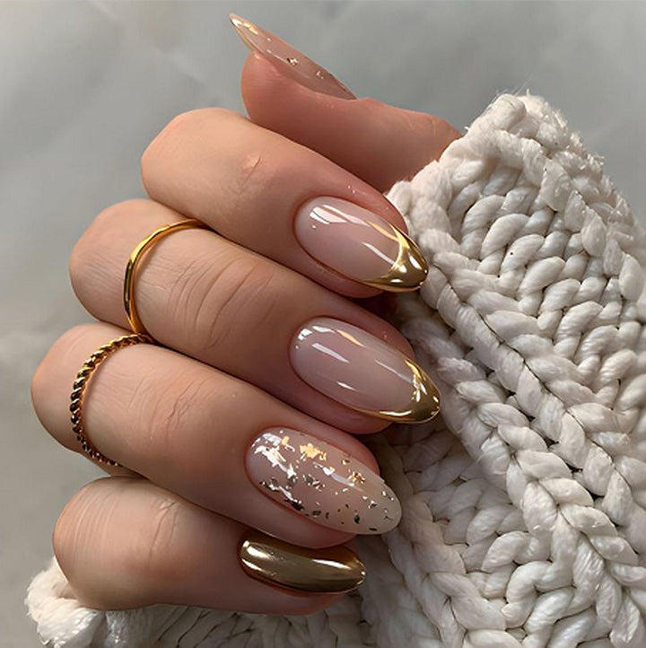 Artistic Stiletto Nails with Glitter and Gold Accents Kalsten