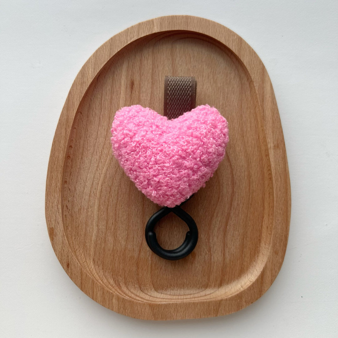 Plush Heart Bag Charm Keyring with Fabric Loop and Rubber O-Ring