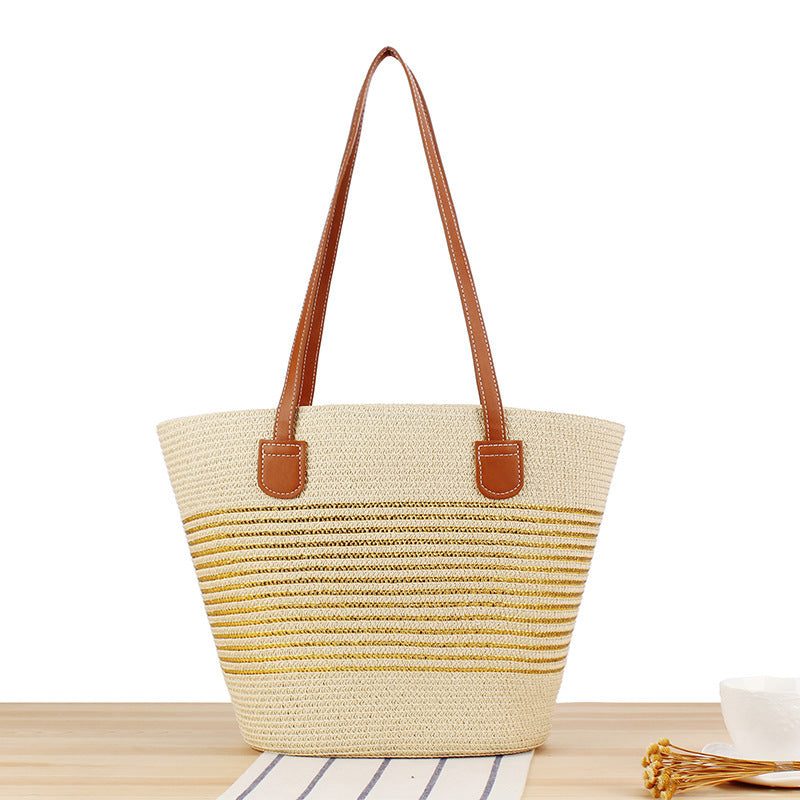 Elegant Straw Bag with Attractive Leather Handles Kalsten