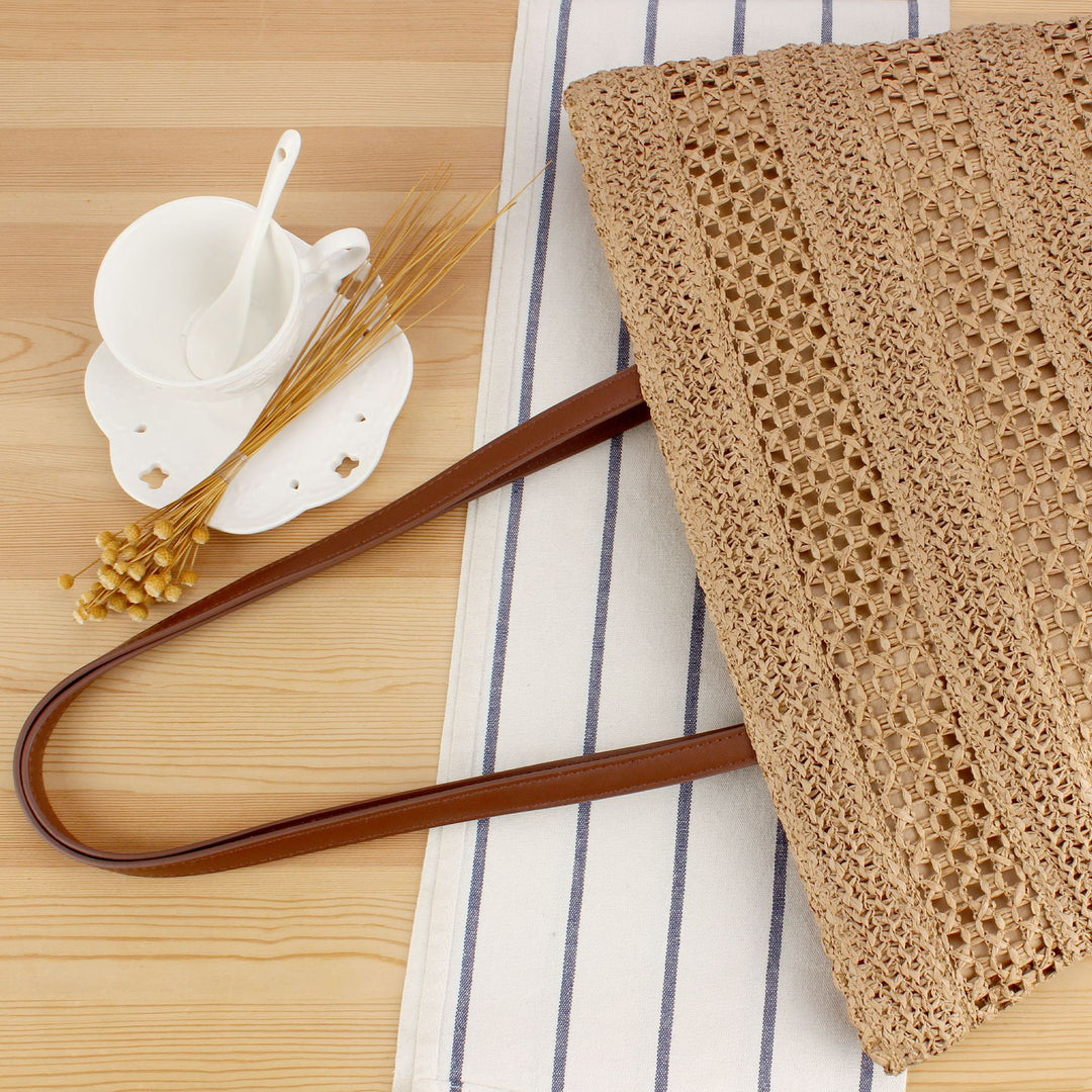Elegant Bast Beach Bag with High-Quality Faux Leather Handles Kalsten
