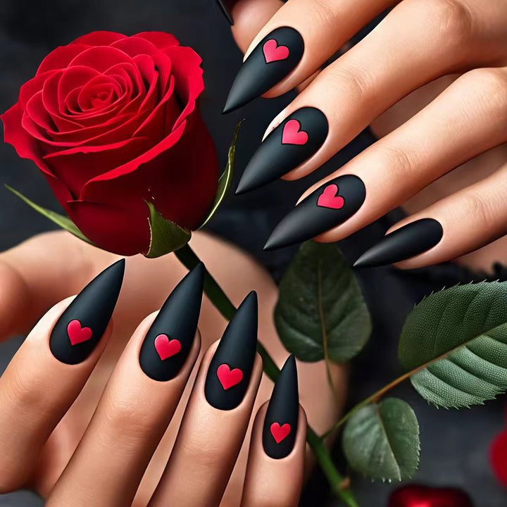 Heart-Embellished Matte Nail Art Kalsten