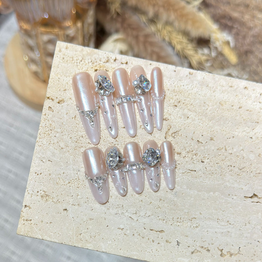 Decorative Stiletto Nail Tips Set with Gemstone Accents Kalsten