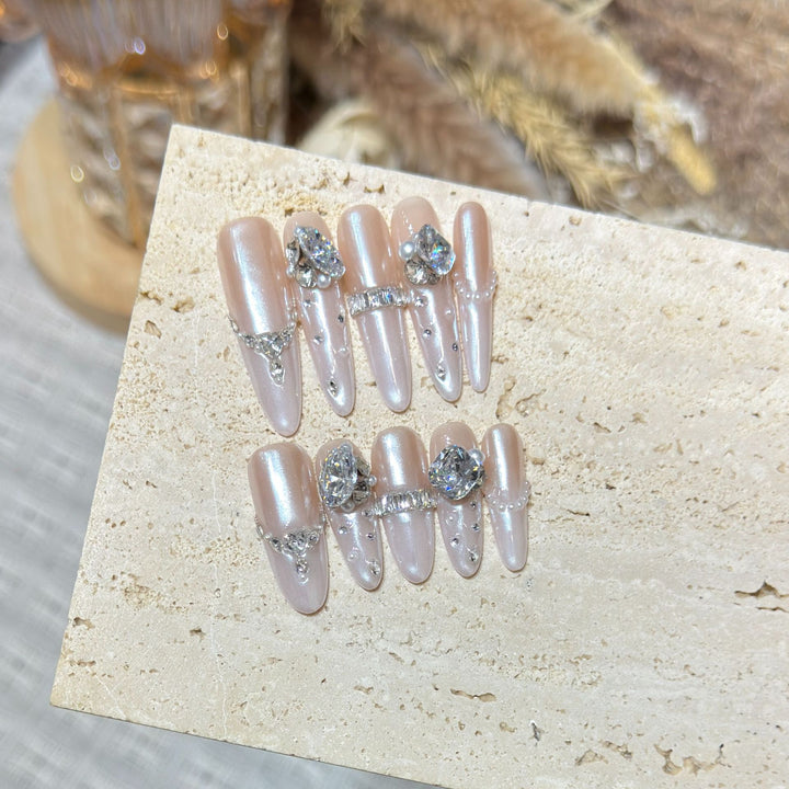 Decorative Stiletto Nail Tips Set with Gemstone Accents Kalsten