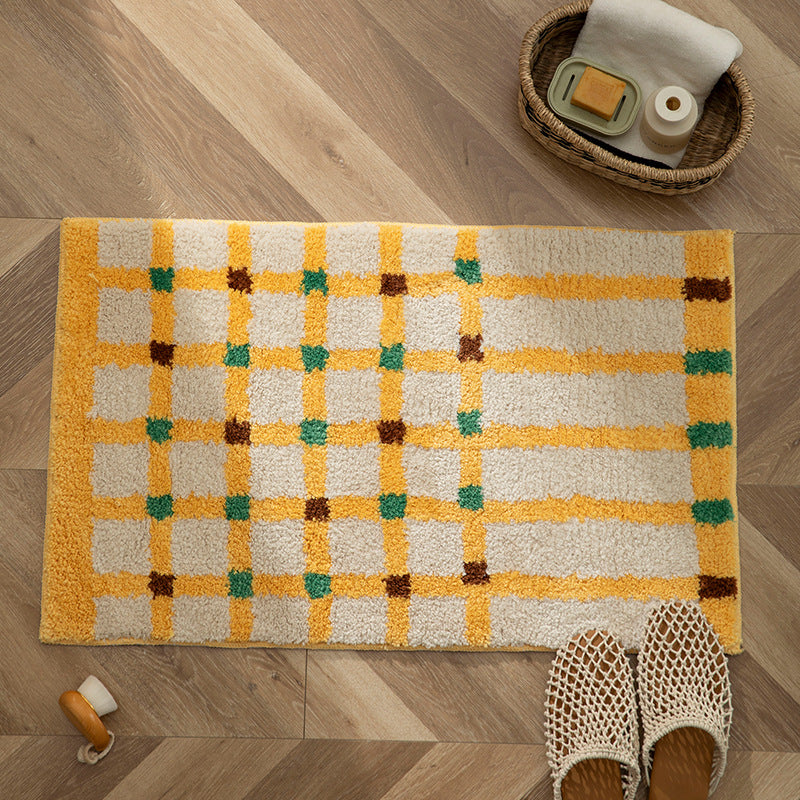 Soft runner bath mat with geometric checkered pattern and non-slip underside Kalsten