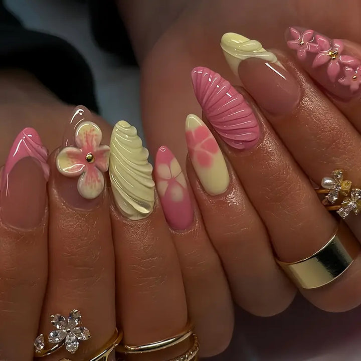 Artistic 3D Floral Press-On Nail Art Kalsten