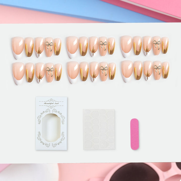 Artificial nail set with glamorous 3D details and elegant gold accents Kalsten