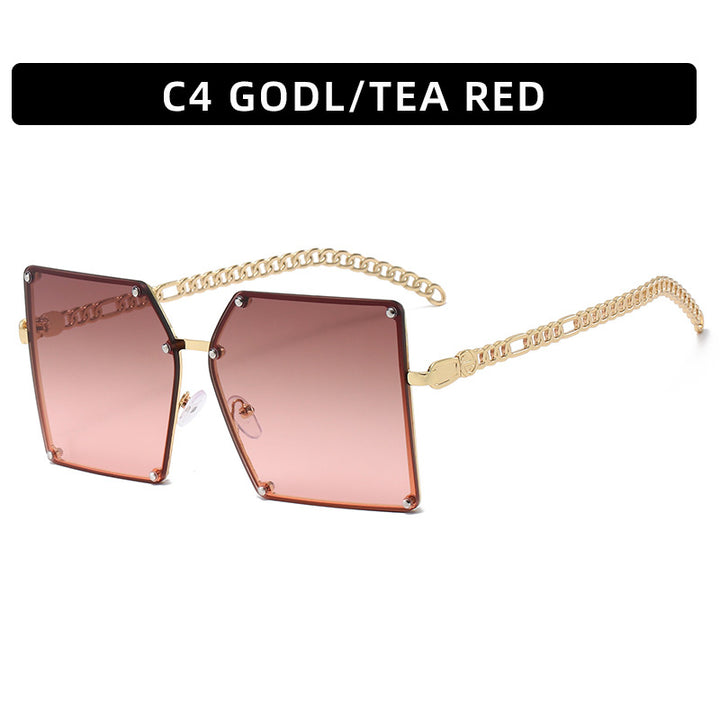 Geometric Shield Sunglasses with Stylish Chain Accents