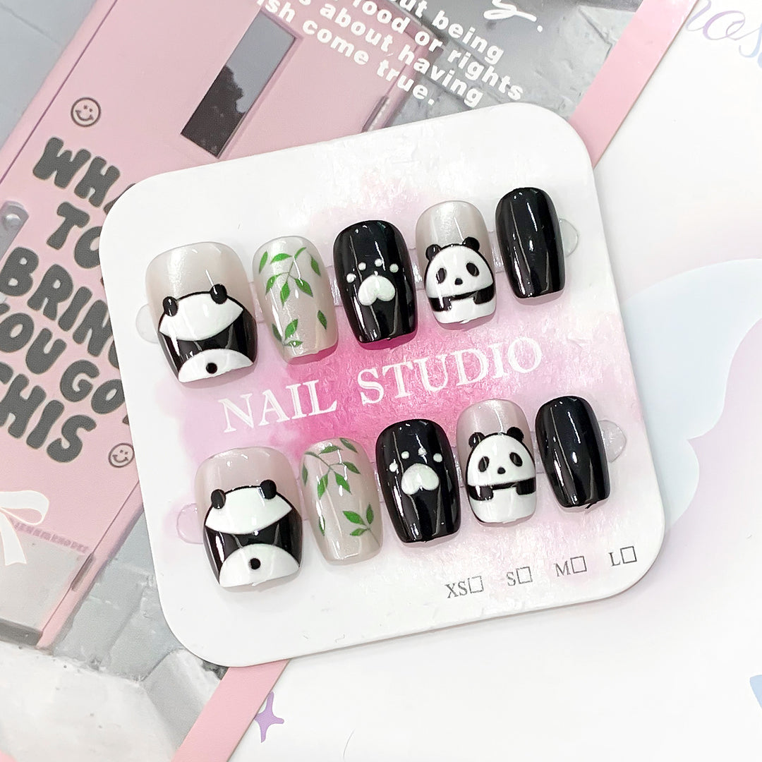 Creative art nails with panda design Kalsten