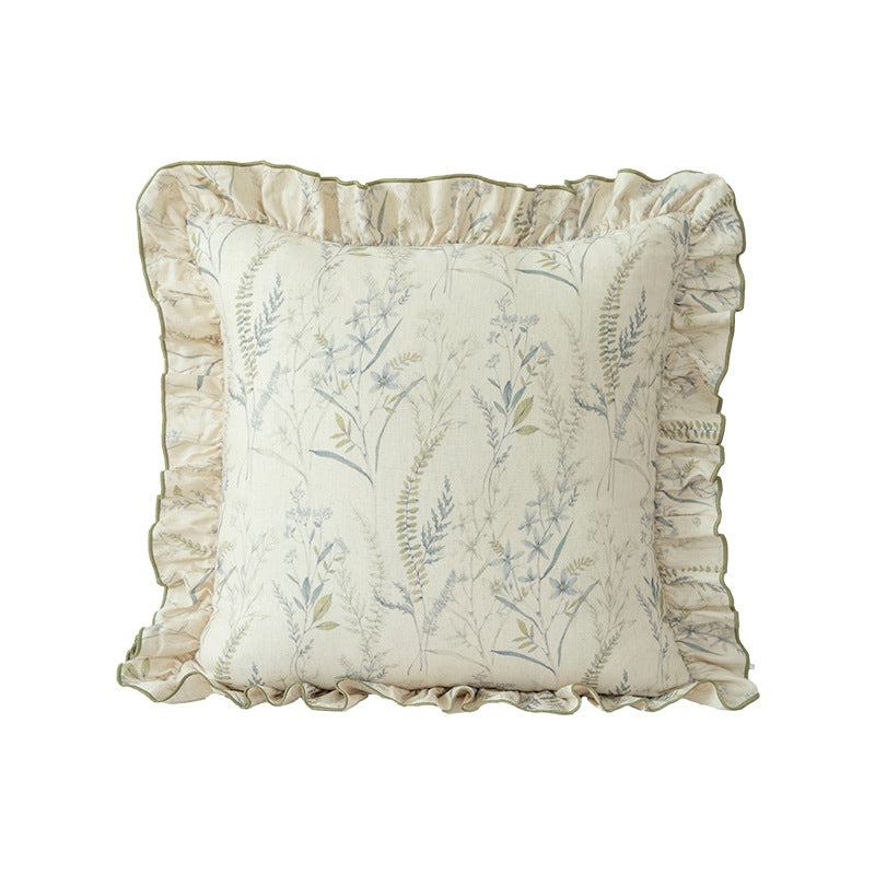 Decorative cushion with ruffles and botanical linen pattern Kalsten