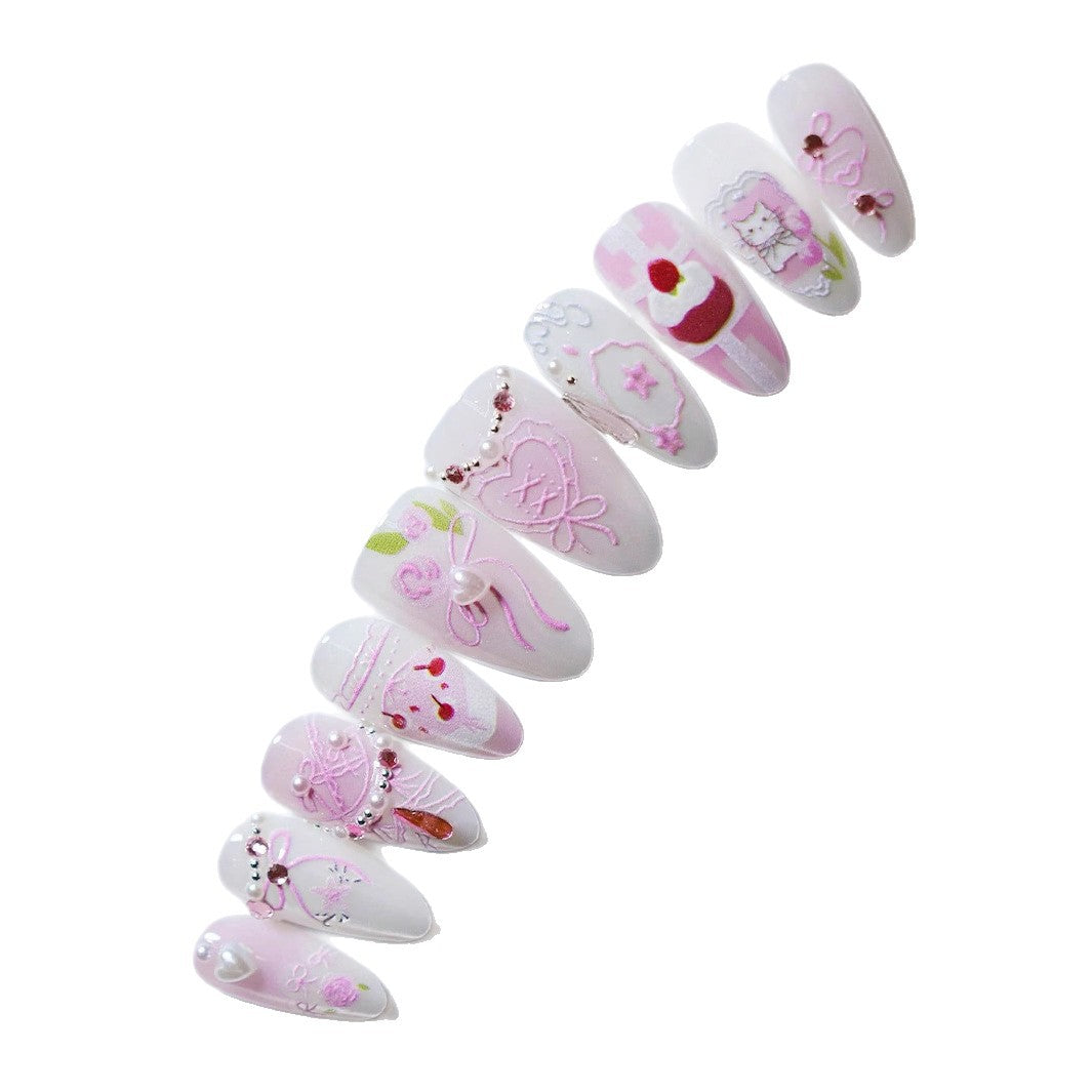 Artistic Heart-Embellished Press-On Nail Set Kalsten