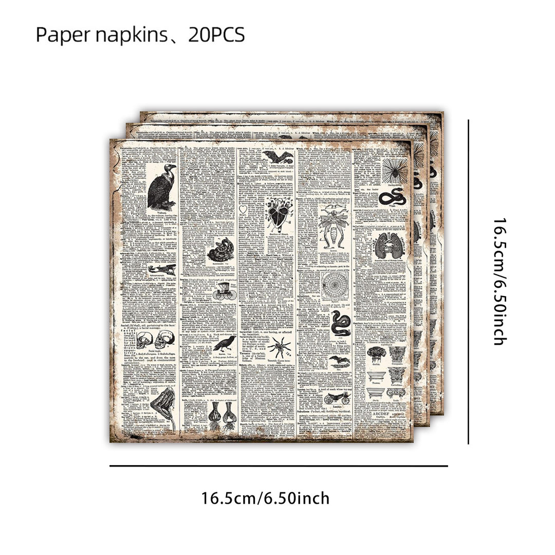 Vintage Napkin Set with Antique Newspaper and Anatomy Print