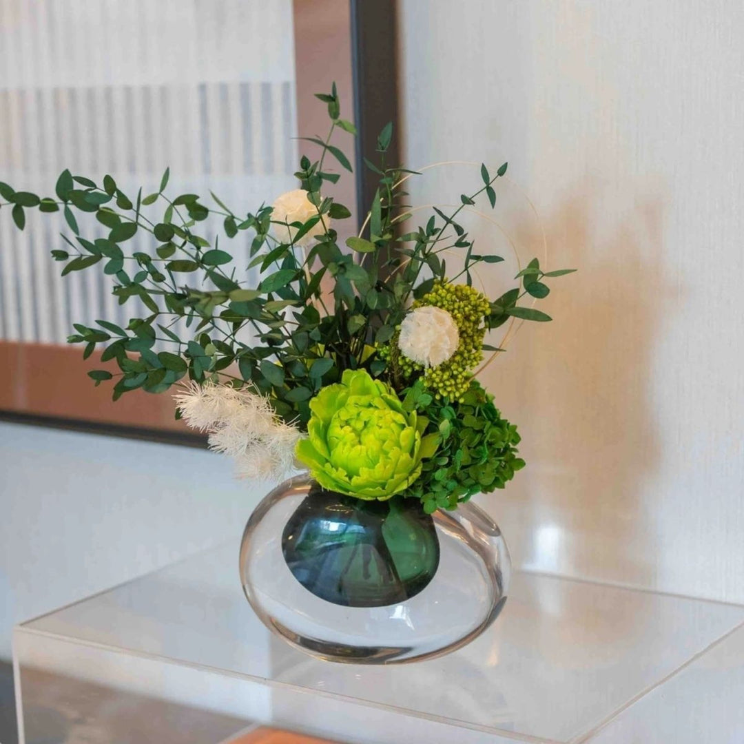 Lifelike Floral Arrangement with Glass Vase
