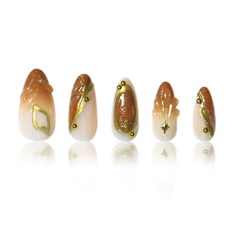 Luxurious Press-On Nail Set with Ornate Gold Detailing Kalsten