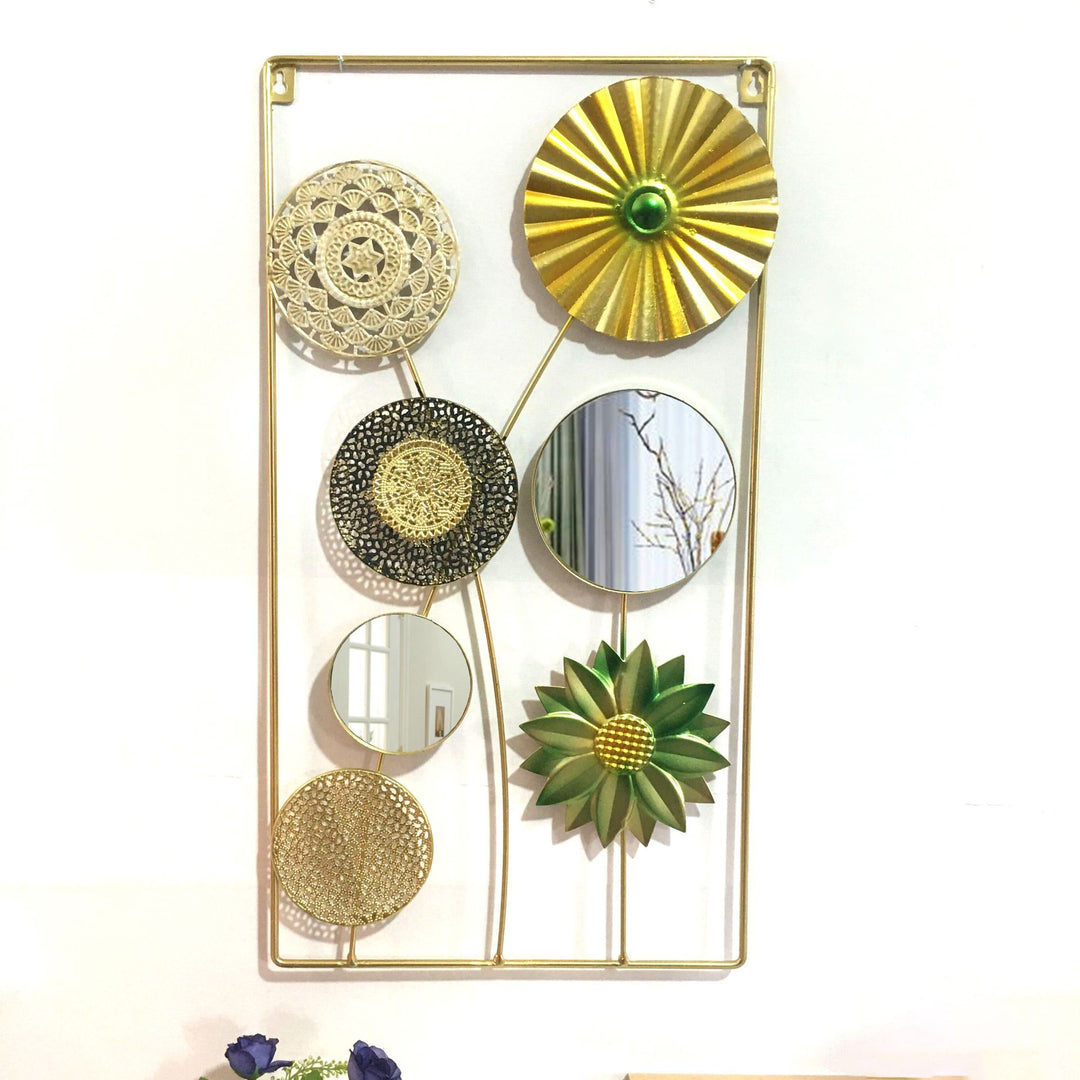 Decorative Metal Wall Art with Tropical Leaf and Mirror Design Kalsten