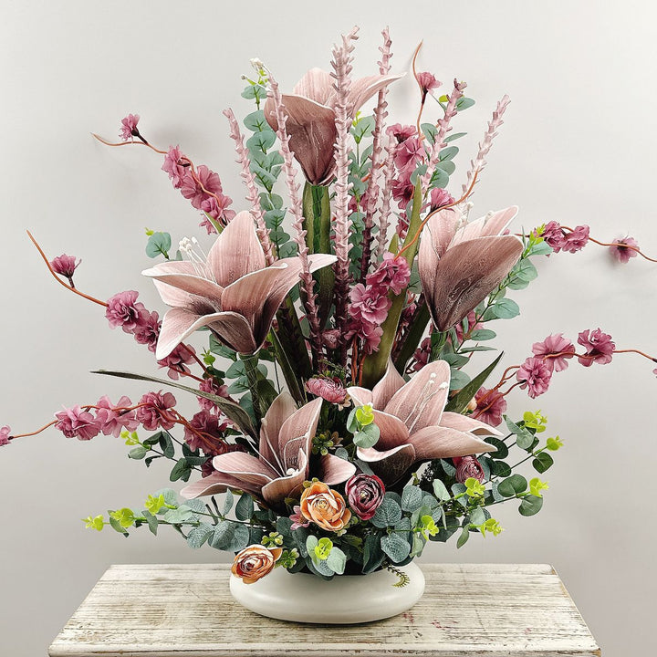 Lifelike Floral Arrangement in Decorative Ceramic Vase