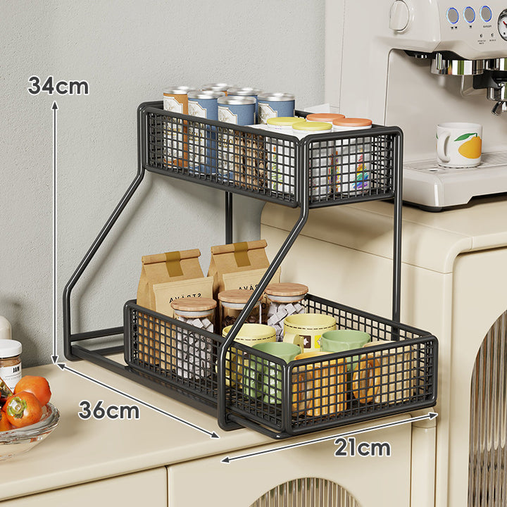Three-Tier Angled Metal Mesh Countertop Pantry Organizer with Stackable Wire Baskets