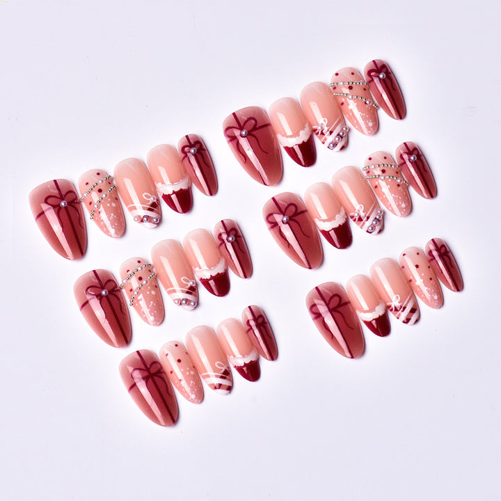 Elegant Gift-Themed Press-On Nail Art Kalsten