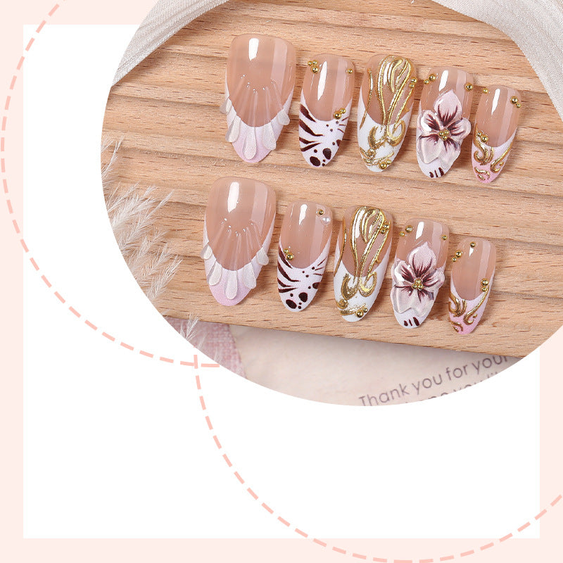 Elegant Floral Themed Press-On Nail Art Kalsten