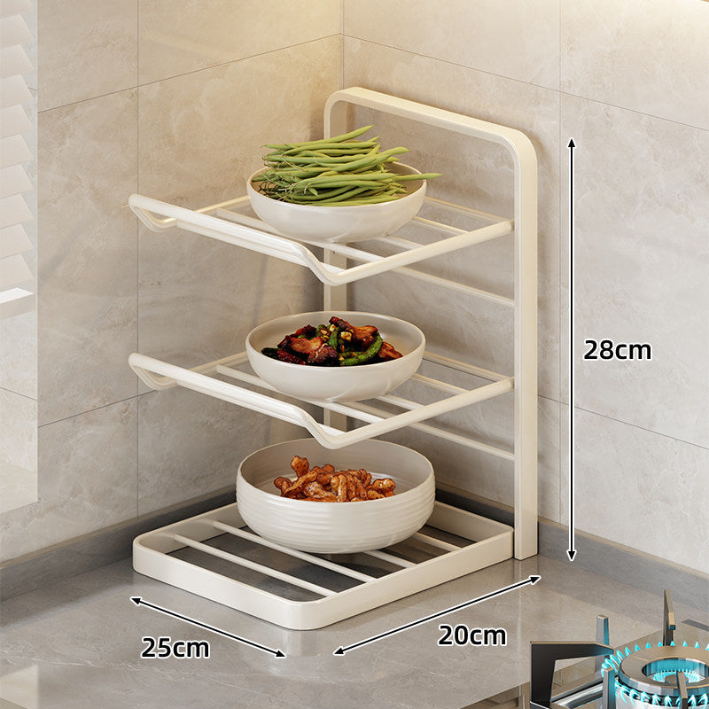 Multi-Tier Vertical Countertop Rack for Bowls with Drip Tray & Slanted Shelf Design