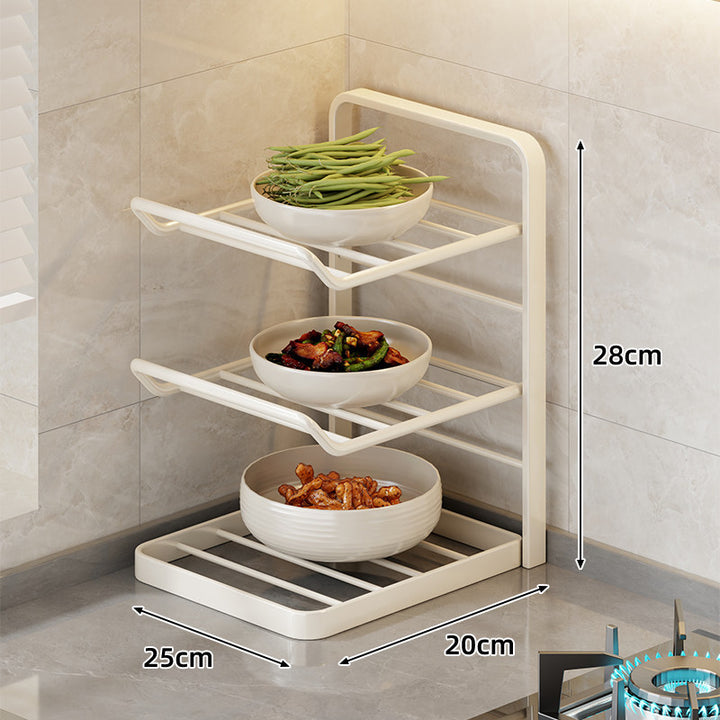 Multi-Tier Vertical Countertop Rack for Bowls with Drip Tray & Slanted Shelf Design