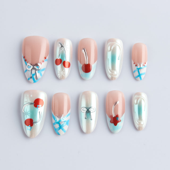 Decorative Cherry-Themed Press-On Nails Kalsten
